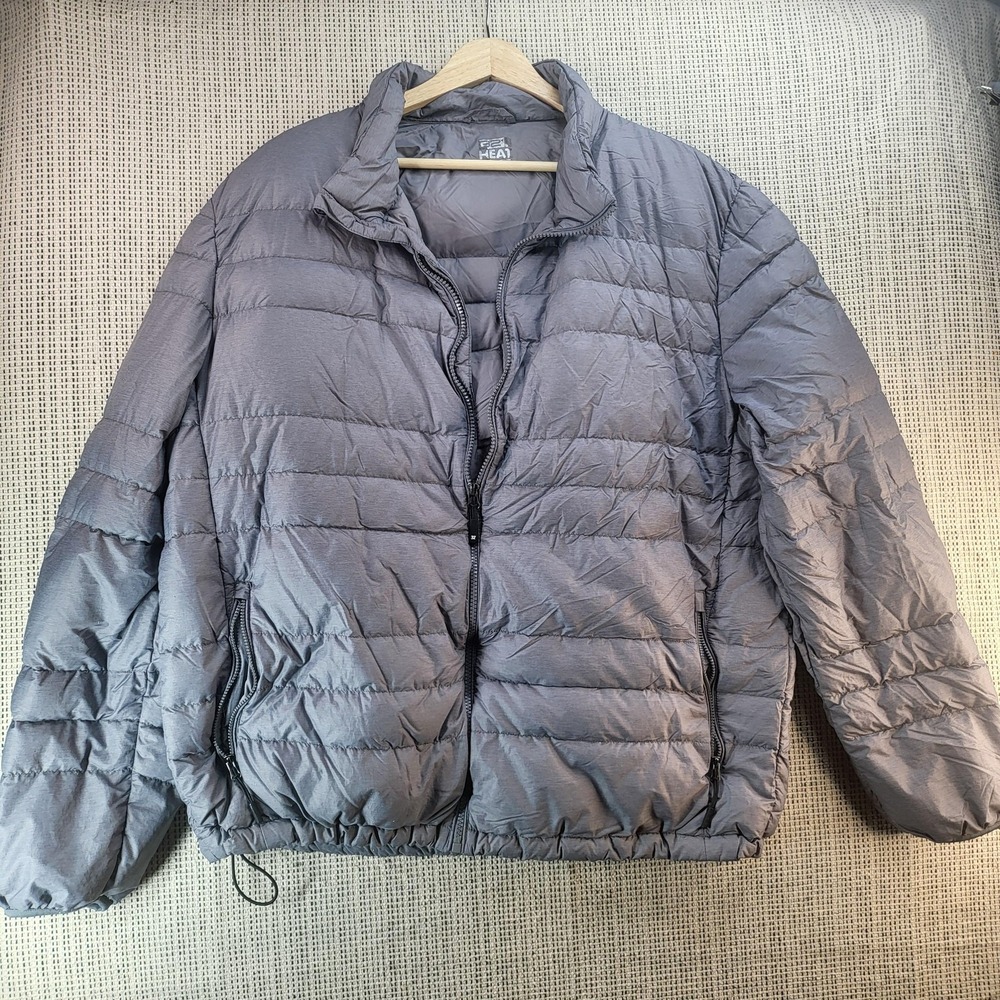 32 Degrees Heat Jacket Mens XL Gray Quilted Puffer Full Zip Lightweight Warm